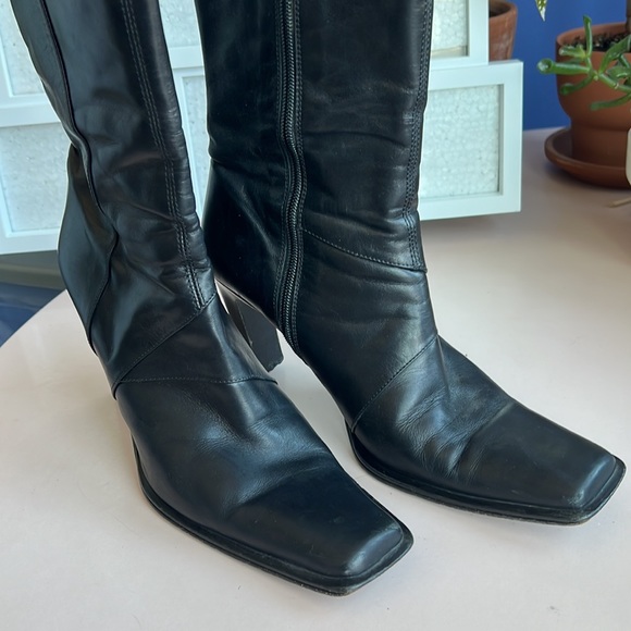 Charles David Black Leather Square-Toe Fitted Mid-Calf Boots Sz 38 - Picture 3 of 9